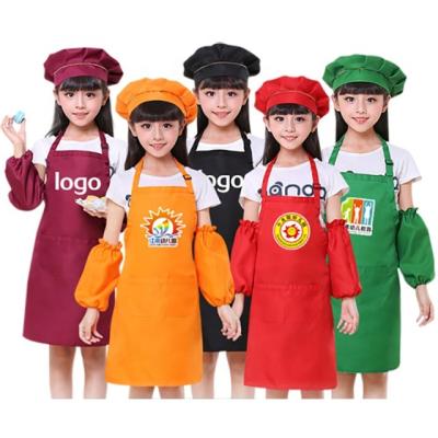 China Factory direct sales style adjustable cute children red color polyester apron solid children aprons for sale