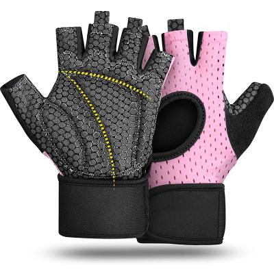 China Pink Breathable Women Eco-friendly Weightlifting Gloves Thickening Palm Protection Workout Gym Gloves With Wrist Support Grip For Fitness for sale