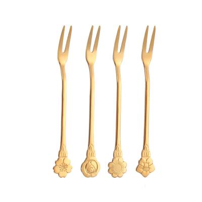 China Sustainable Camping Cutlery Set Gold Tea Spoon Fruit Fork Dessert Fork Cutlery Set for sale