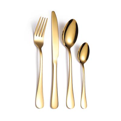 China Matte Flatware Gold Knife Fork Viable Custom Spoon Set 18/10 Stainless Steel Gold Metal Silverware Flatware Cutlery For Event for sale