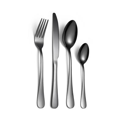 China New Arrival Viable Mirror Flatware Set Hotel Black Handle Cutlery Cutlery Knife Polish Knife Spoon Set Matte Black Cutlery For Home for sale