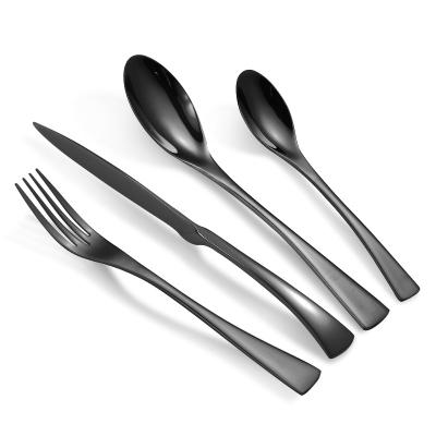 China Workable Black Finish Mirror Finish Flatware Set Stainless Steel Kitchen Knife Spoon Polish Black Cutlery Set Fork Flatware Set For Hotel for sale