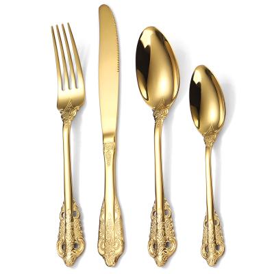 China Viable Vintage Gold Flatware Sets Restaurant Hotel Stainless Steel Kitchen Knife Fork Spoon Set Gold Cutlery Set for sale