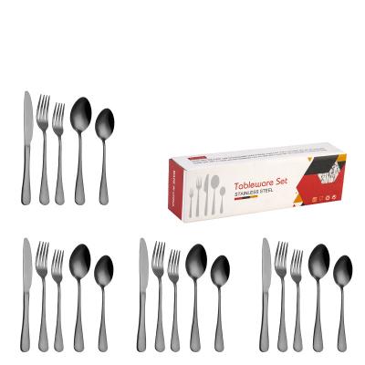 China Sustainable 20PCS Black Gold Plating Cutlery Set Stainless Steel Flatware Set for sale