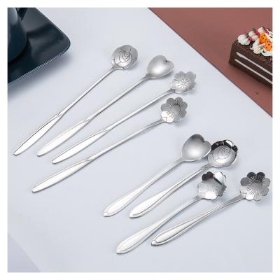 China Long Handle Viable Exquisite Flower Coffee Spoon Gold Spoon Stainless Steel Spoon Mixing Set for sale