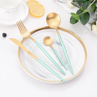 China Sustainable Luxury Cutlery Set Spoons And Forks Gold SS304 Stainless Flatware Bulk Sets for sale