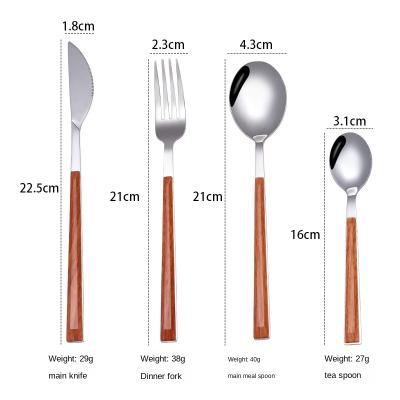 China Viable Creative Single Handle Stainless Steel Knife Fork Spoon Wooden Tableware for sale