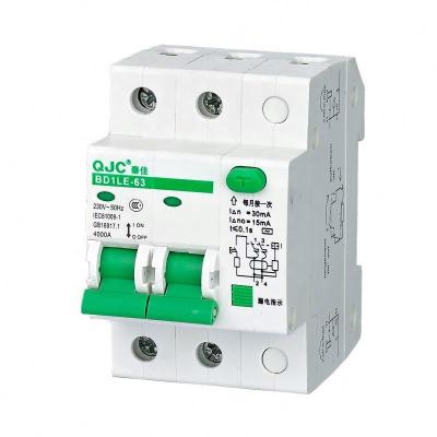 China QJC Factory OEM ODM BD1LE-63 Z Type - 2 Pole Earth Leakage Circuit Breaker ELCB RCBO RCCB MCB 4KA for sale