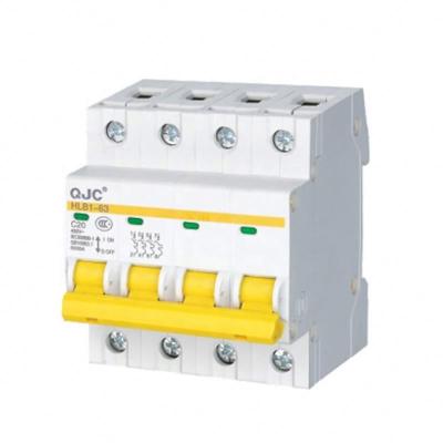 China QJC HLB1-63 Handle Mini Circuit Breaker 20A 4P Wholesale Yellow Plastic Mcb Miniature Circuit Breaker for sale