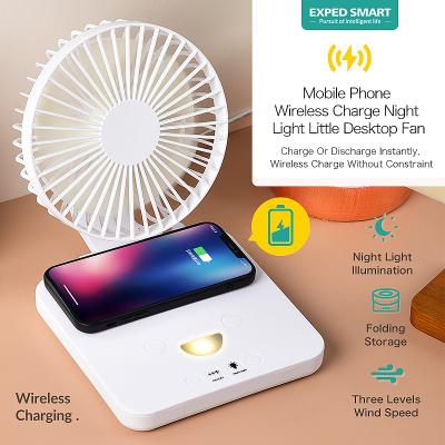 China Wireless Charger Folding USB Night Light 3 Speed ​​Wind OEM Support Rechargeable Mini Desktop Wireless Charger Fan LED CE RoHS Approve for sale