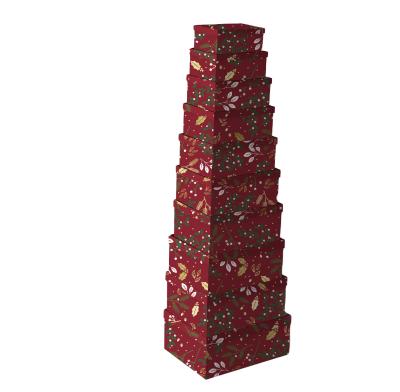 China Recycled Materials Christmas 10 Piece Gift Box Holiday Candy Gift With Hand Gift Box Floral Packaging Paper Box for sale