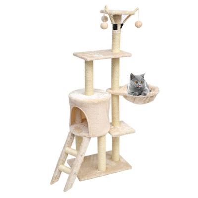 China Multilevel Cat Tower Stocked With Lining Panel, Basket, Removable Fur Ball Sticks for sale