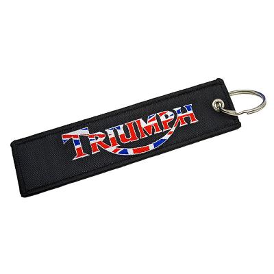 China Factory wholesale polyester/iron with metal brand ring woven key chain can be customized logo design for sale