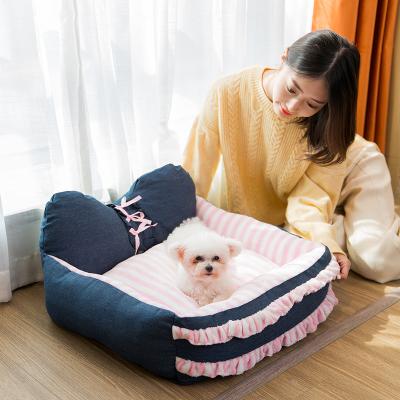 China 2022 New Design Popular Warm Dog Kennel Breathable In Fall And Winter Non-slip Removable Princess Style Carpet Pet Cat Dog Bed Luxury for sale