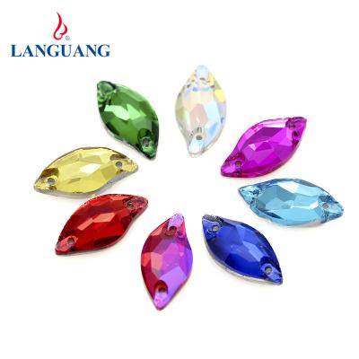 China Environmental Inspection Lan Guang Leaf Shaped Flat Bottom Double Hole Diamond Silver Plated Glass Rhinestone For Jewelry And Accessories for sale