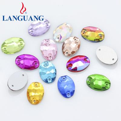 China Environmental Inspection Lan Guang Fancy K9 Glass Crystal Flatback Sew On Double Hole Oval Shape ab K9 Crystal Rhinestones for sale