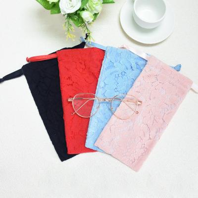 China Luxury Wholesale Soft Pink Lace Up Dustproof Glasses Packaging Sunglasses Pouch Bag For Girls for sale