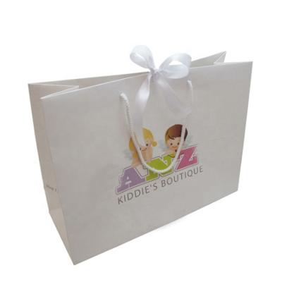 China Luxury High Quality Recycled Logo Printed With Ribbon Custom Materials White Paper Gift Bag for sale