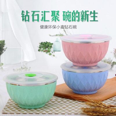 China 304 Stainless Steel Wheat Rice Bowl Double-Layer Heat Insulation And Sustainable Cute Colorful Anti-scalding Bowl for sale