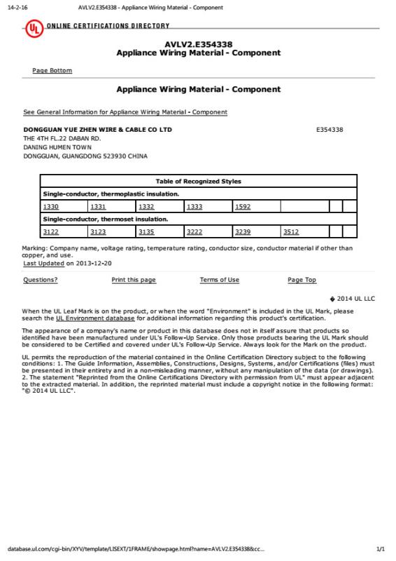 UL - Donggaun Yuezhen Wire And Cable Co., Ltd.