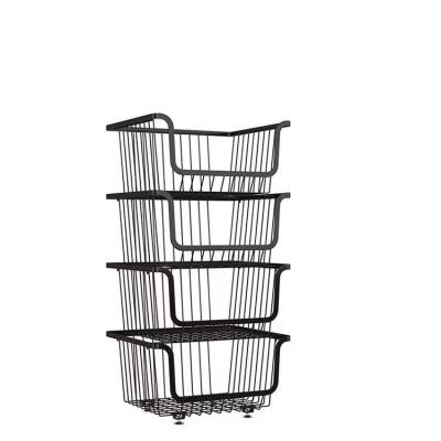 China Best Household Sustainable Selling Stackable Multi Layer Metal Wire Vegetable Storage Basket With Roller for sale