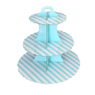 China Blue Stripe Disposable Party Celebration Supplies are printed in three sizes and can be supplied paper cake stand for sale