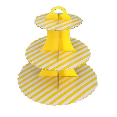 China Cake Disposable Paper Holder Yellow Stripe Around 3 Layer Paper Cake Rake For Celebration for sale