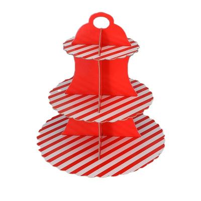 China Stylish Disposable Red Stripe And Butiful 3 Tier Cake Stand Round Give Out Party Paper Cake Stand for sale