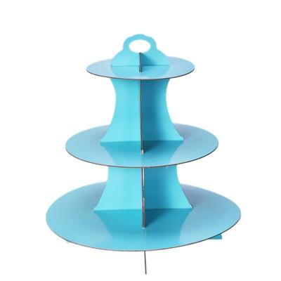 China Factory Price Disposable Exquisite Customized 3 Tier Blue Cake Paper Holders Round Cake Paper Holder for sale