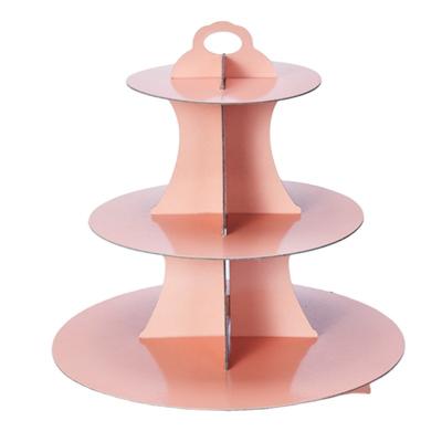 China Pink Color Disposable Birthday Cake Stand Low MOQ Birthday Cake Stand Disposable Paper Stand for sale