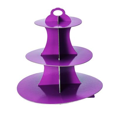 China Disposable Party /Celebration 3 Layer Cake Stand Circle Disposable Tableware Paper Cake Stand Purple Tools for sale