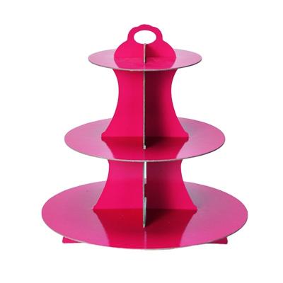 China 2022 Hot Sales Disposable Rose Color Paper Cake Stands 3 Tier Cardboard Stand For Party for sale