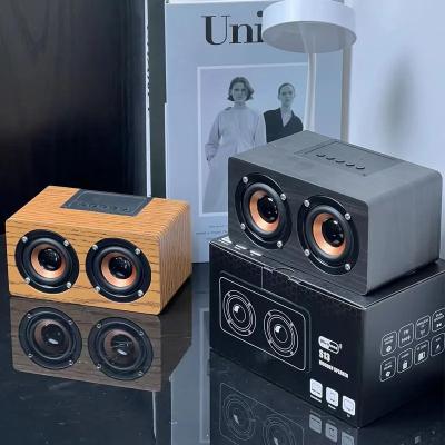 China High Quality Phone Feature Dual Full Range Speaker Portable MDF Wooden Box Radio Bluetooths Speaker for sale