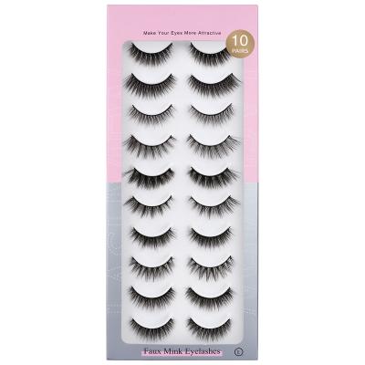 China Dropshipping Products 2022 Thick False Eyelash Sets New Faux Mink Lash Styles Fluffy Invisible Lash Raw Extension C 10 Pair Box for sale