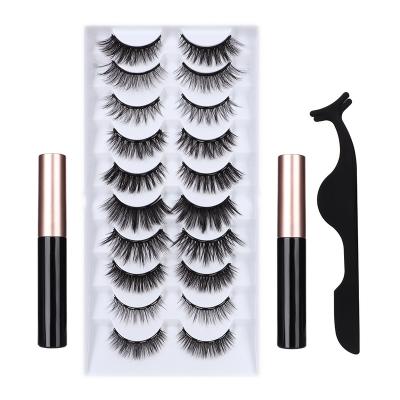 China 2/7/10/12 Strip 2/7/10/12 Strip Black Magnetic False Eyelashes 3D Mink False Lashes Waterproof Liquid Liquid Set Lasting Handmade Eyelash for sale