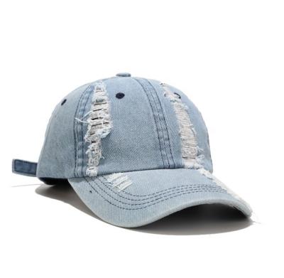 China COMMON Fashion Washed Cotton Hole Denim Baseball Cap 6 Adjustable Panel Simple Men And Women Sport Hat for sale