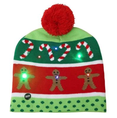 China COMMON Cartoon Children's Christmas Knitted Hats Fall/Winter Covers LED Fur Ball Hats With Lights for sale