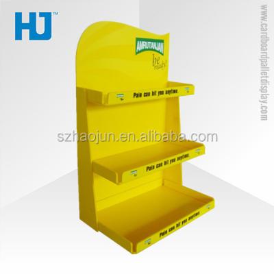 China Small supermarket and store counter paper display racks, three tier cardboard display box for snacks for sale