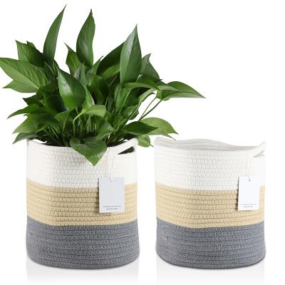 China Minimalist Rope Woven Cotton Flower Pot Storage Basket Green Plant Decoration Home Furniture Flowers Floral Basket Weaving for sale