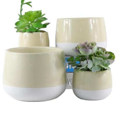 China Hot-selling Amazon Style Minimalist Round Bowl Contrast Color Green Plant Planter Ceramic Flower Pot Nordic Decoration Household Small for sale