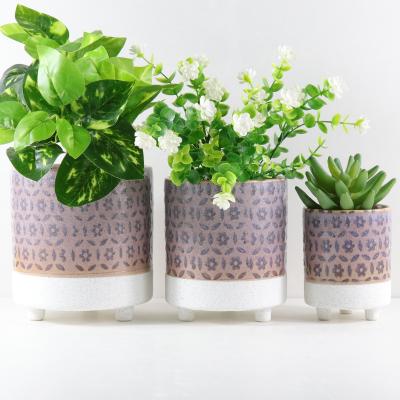 China Minimalist Ceramic Flowerpot Color Contrast Printing Nordic Garden Balcony Design Vintage Green Plant Decoration Household Creative Planter for sale