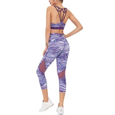 China Bum Lift Breathable Lift Up Set Seamless Printing Yoga Sports Bra Leggings Purple Women Yoga Sets for sale