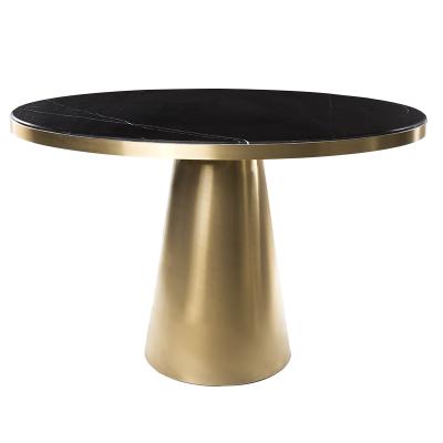 China Traditional five star hotel restaurant luxury high end black modern marble round tables with gold plated stainless steel edge cafe dining table à venda