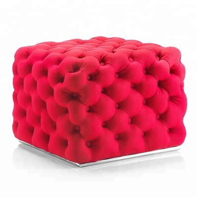 China Eco - Friendly Wholesale Velvet Studded Cube Stool In Ware Fabric Upholstery for sale