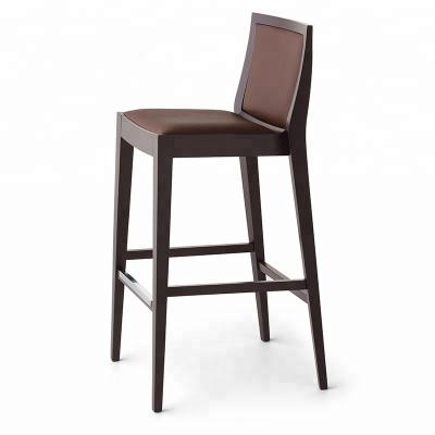 China Solid Wood and Restaurant Solid Wood Frame Bar Chairs, Genuine Leather Bar Chair with Upholstered Seat and Back for sale