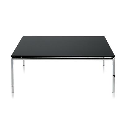 China Coffee Table Stainless Steel Metal Square Black Tempered Glass Coffee Table for sale