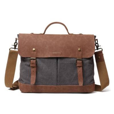 China \ Briefcase Men's Shoulder Bag Canvas Leather Laptop Messenger Bag for sale