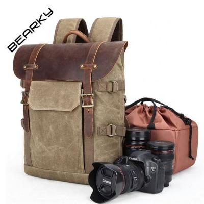 China Factory Simple and Useful Large Multifunctional Bearaky Canvas Leather Camera Bag Dslr Backpack for sale