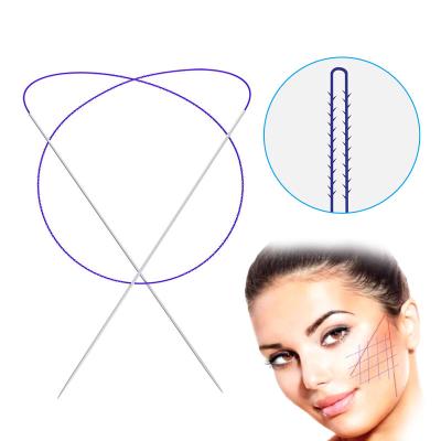 China Easy To Use Disposable Double Needle Casting Bullet 19G 125mm 400mm PDO Wire Chin Face Nose Eye Lifting Double for sale