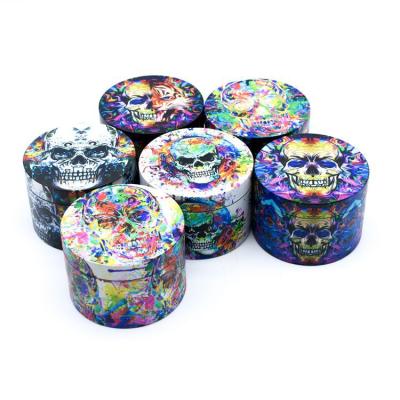 China Zinc 63mm Skull Herb Grinder Weed Full Metal Colorful UV Printed Grinder Plant 4 Layers for sale